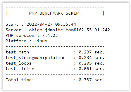 PHP Benchmark Script - wyniki JDM