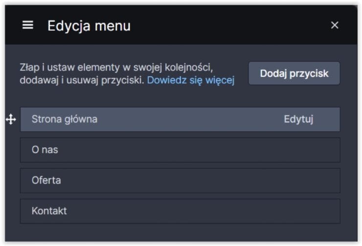 Edycja menu w WebWave - przeciągnij i upuść