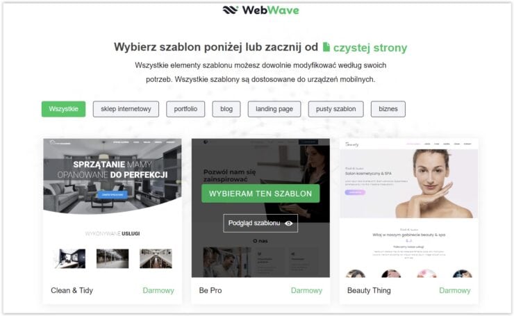 Wybór szablonu strony WebWave