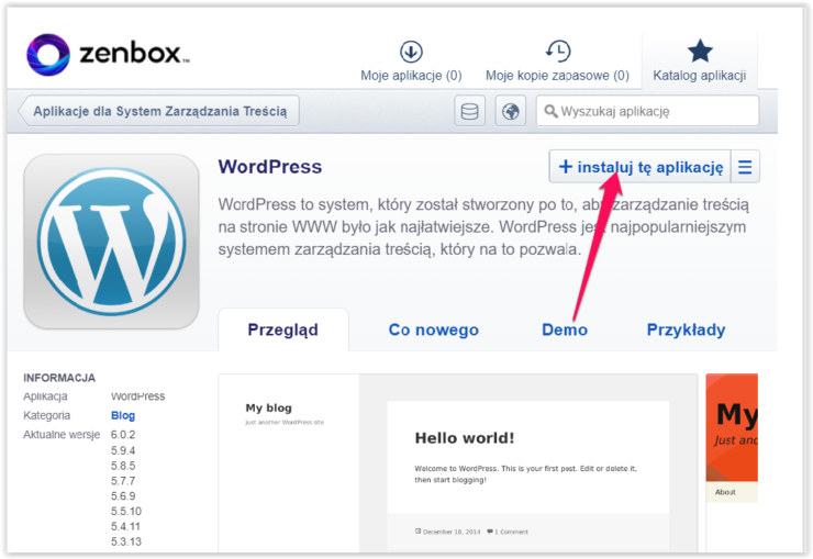 Instalacja WordPressa w Zenbox